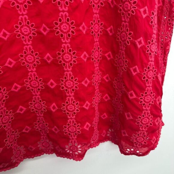 Johnny Was Women’s Red Floral Symmetrical Boho Eyelet Sleeveless Blouse - Picture 10 of 10